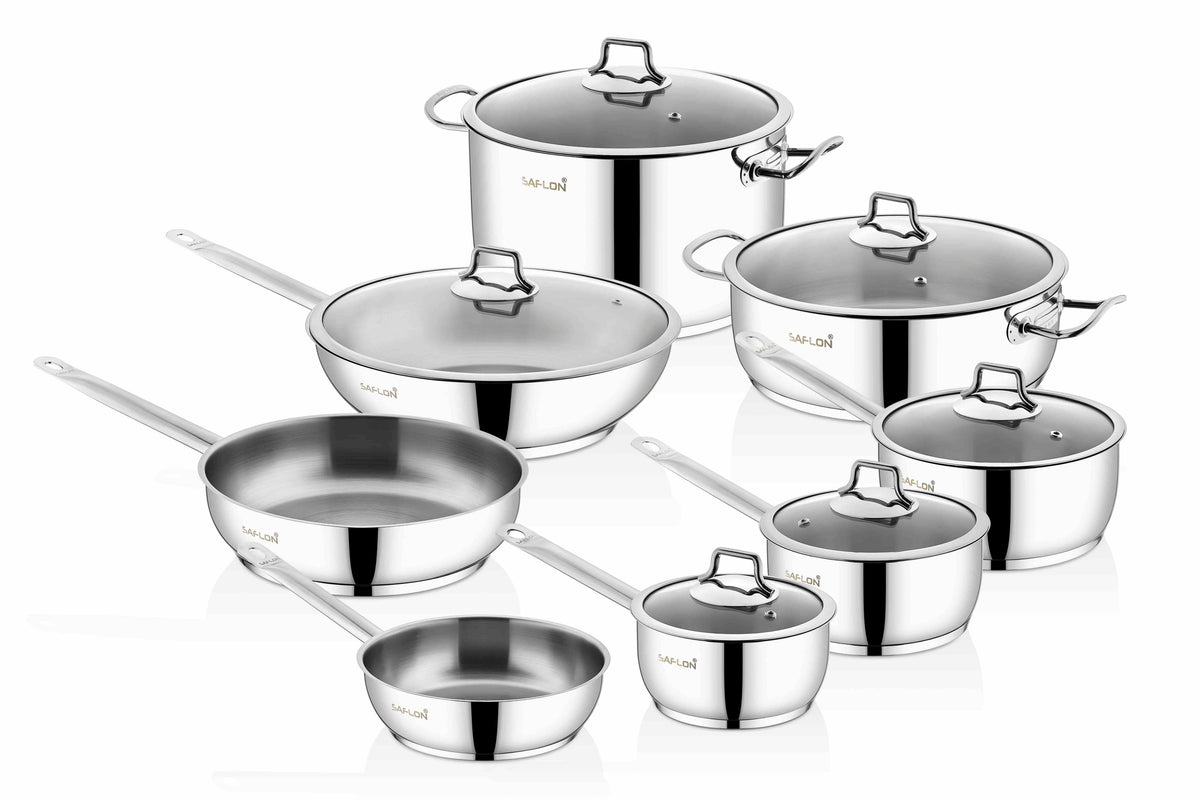 Saflon Stainless Steel 8 Qt Stock Pot with Glass Lid