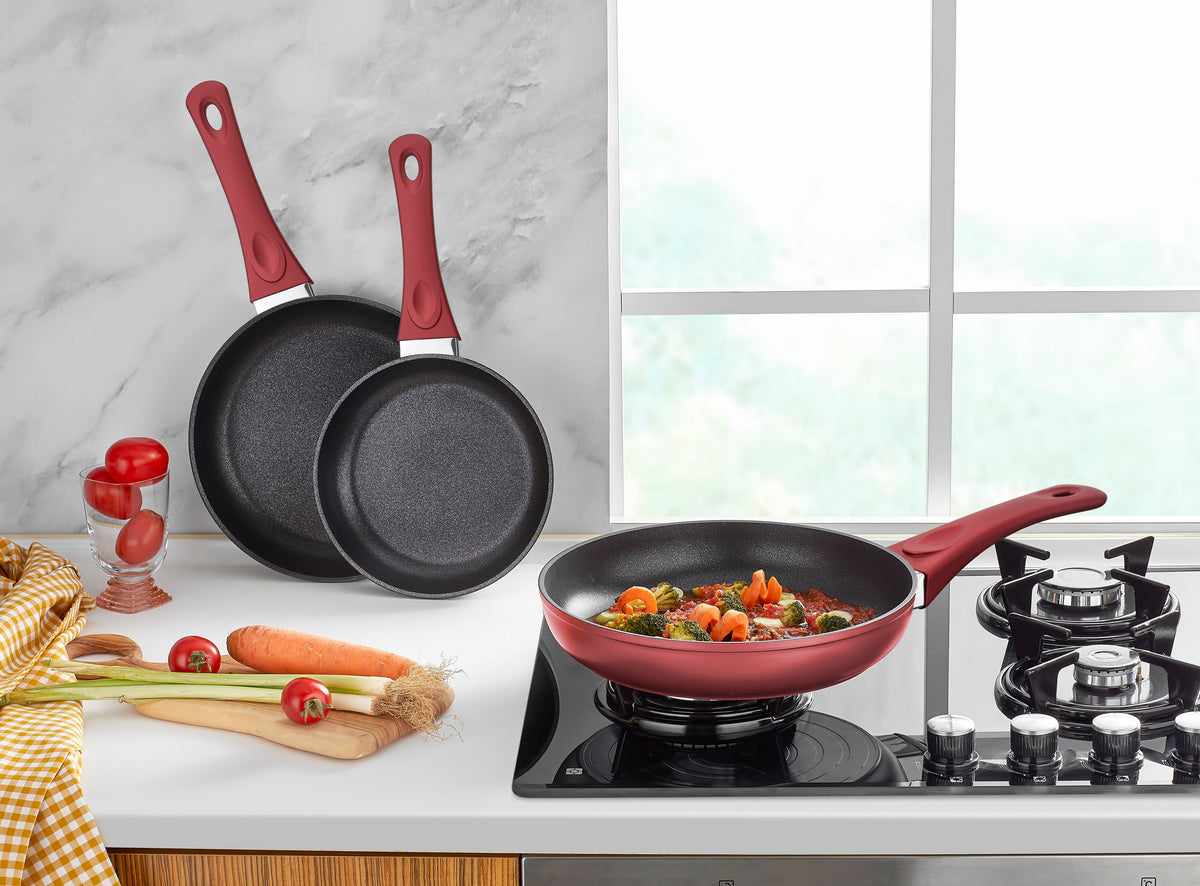 SAFLON Granite Frying Pan | Non-Stick | Scratch-Resistant Forged Aluminum  w/QuanTanium Coating | Even Heating Cooking Dishware | Includes Storage Bag