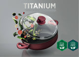 Titanium Nonstick 4-Quart Saute Pot with Tempered Glass Lid (Red)