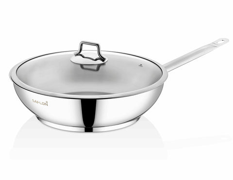 Saflon Stainless Steel 12 Inch Fry Pan with Glass Lid