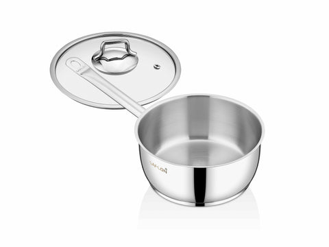 2.5 Quart Sauce Pan with Glass Lid, Stainless Steel Induction Saucepan with  Lid 2.5 qt, Small Pot By Lio SHAAR, Compatible with All Heat Sources, Oven