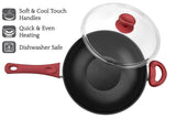 Titanium Nonstick 11-Inch Wok Pan with Tempered Lid (Red)