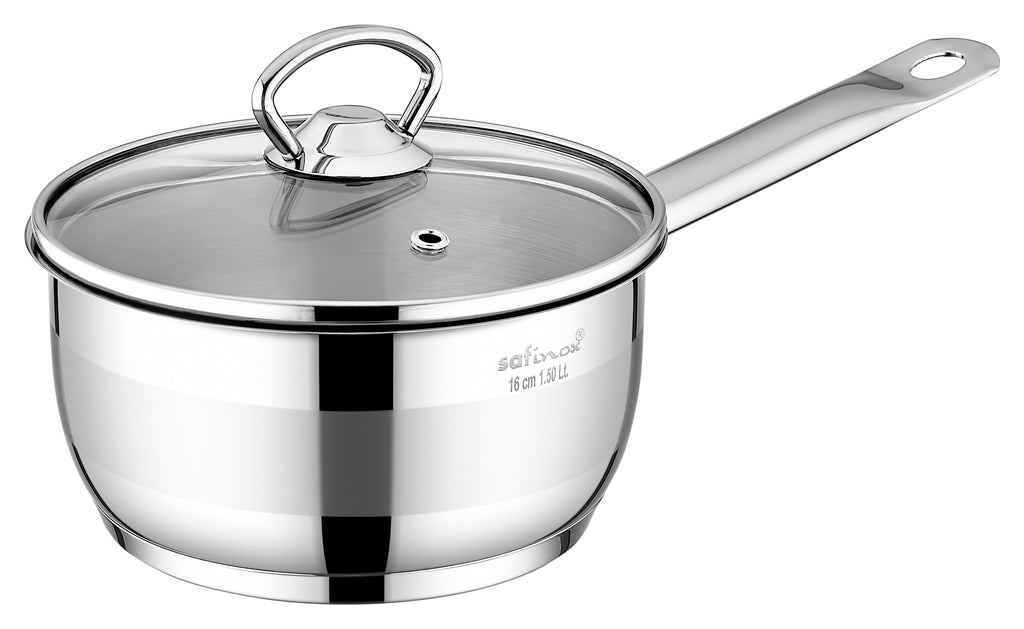 Safinox 18/10 Stainless Steel Tri-Ply Thermo Capsulated Bottom 1.5-Quart Sauce Pan with Glass Lid, Induction Ready, Dishwasher Safe